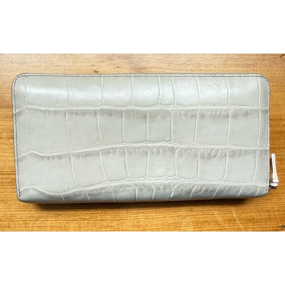 Vintage COACH Leather Wallet Taupe/ Warm Gray Crocodile Gator Embossed Long Zip - Picture 2 of 9